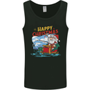 Santa Clause Fishing Funny Christmas Mens Vest Tank Top Black