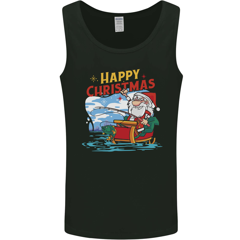 Santa Clause Fishing Funny Christmas Mens Vest Tank Top Black