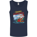 Santa Clause Fishing Funny Christmas Mens Vest Tank Top Navy Blue