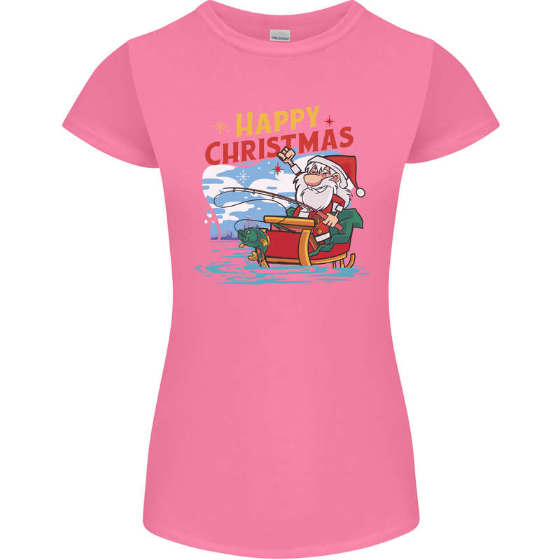 Santa Clause Fishing Funny Christmas Womens Petite Cut T-Shirt Azalea