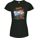 Santa Clause Fishing Funny Christmas Womens Petite Cut T-Shirt Black