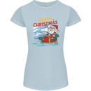 Santa Clause Fishing Funny Christmas Womens Petite Cut T-Shirt Light Blue