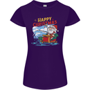 Santa Clause Fishing Funny Christmas Womens Petite Cut T-Shirt Purple