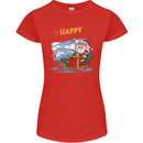 Santa Clause Fishing Funny Christmas Womens Petite Cut T-Shirt Red