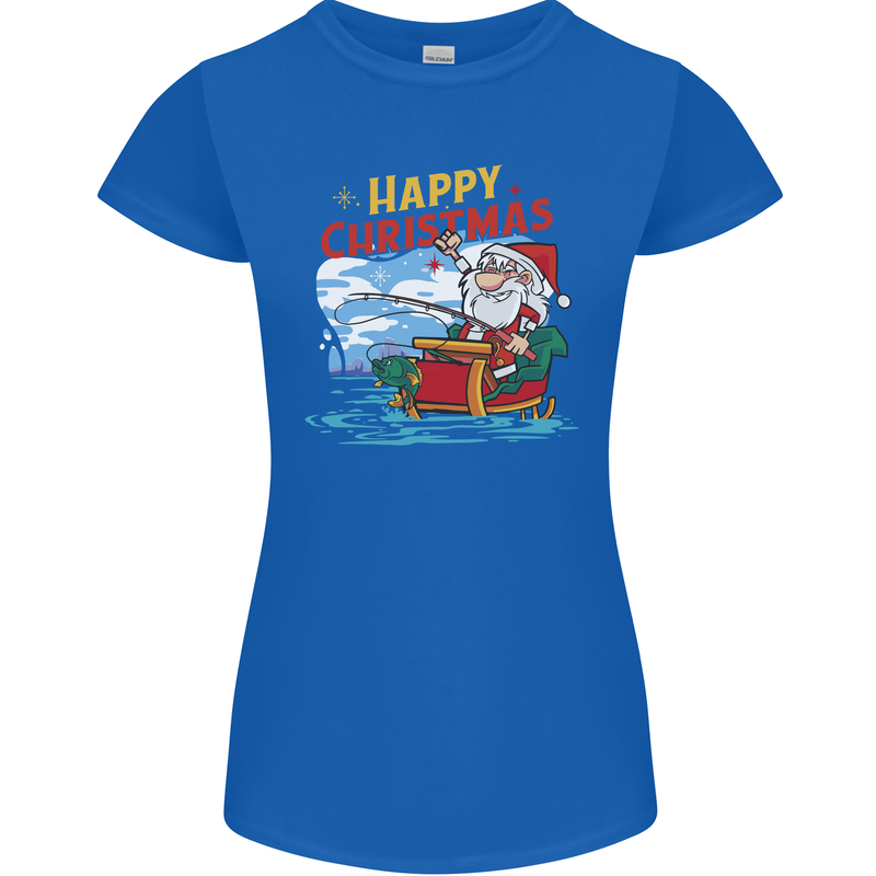 Santa Clause Fishing Funny Christmas Womens Petite Cut T-Shirt Royal Blue