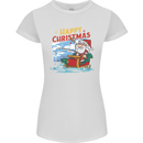 Santa Clause Fishing Funny Christmas Womens Petite Cut T-Shirt White