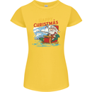 Santa Clause Fishing Funny Christmas Womens Petite Cut T-Shirt Yellow