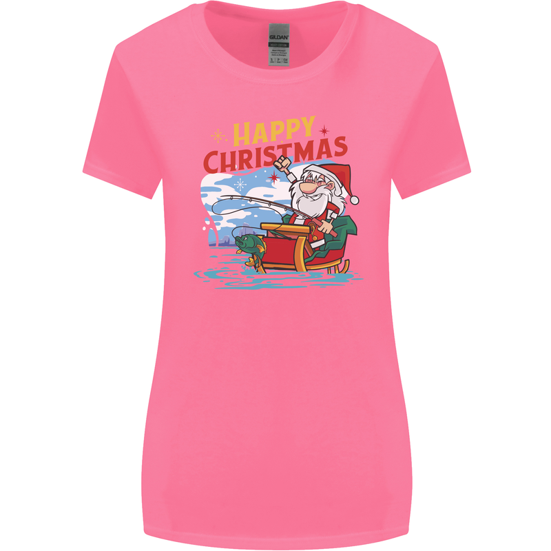 Santa Clause Fishing Funny Christmas Womens Wider Cut T-Shirt Azalea