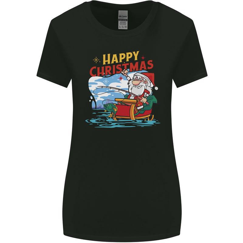 Santa Clause Fishing Funny Christmas Womens Wider Cut T-Shirt Black