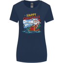 Santa Clause Fishing Funny Christmas Womens Wider Cut T-Shirt Navy Blue