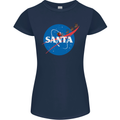 Santa Clause NASA Parody Funny Christmas Womens Petite Cut T-Shirt Navy Blue