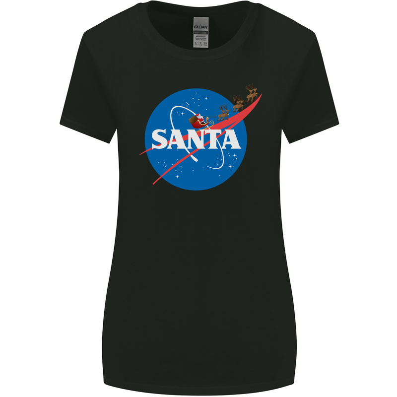 Santa Clause NASA Parody Funny Christmas Womens Wider Cut T-Shirt Black