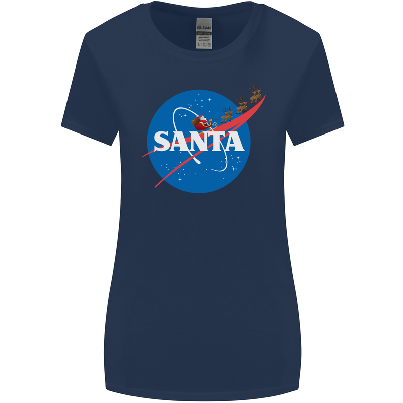 Santa Clause NASA Parody Funny Christmas Womens Wider Cut T-Shirt Navy Blue