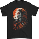 Santa Muerta & Moon Skulls Roses Mens Gildan Cotton T-Shirt Black