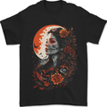 Santa Muerta & Moon Skulls Roses Mens T-Shirt 100% Cotton Black