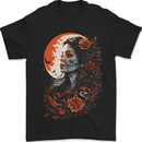 Santa Muerta & Moon Skulls Roses Mens T-Shirt 100% Cotton Black