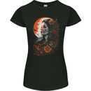 Santa Muerta & Moon Skulls Roses Womens Petite Cut T-Shirt Black