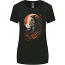 Santa Muerta & Moon Skulls Roses Womens Wider Cut T-Shirt Black