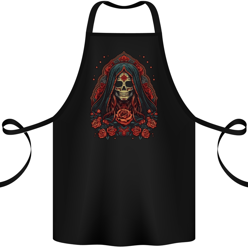 Santa Muerte Cult Female Deity Saint of Death Cotton Apron 100% Organic Black