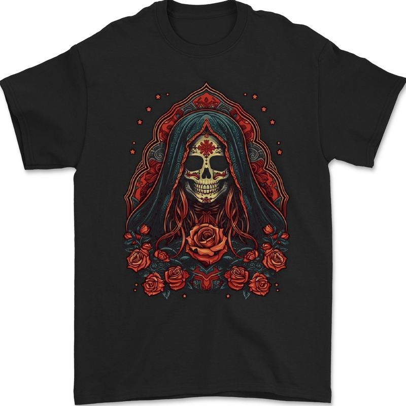 Santa Muerte Cult Female Deity Saint of Death Mens Gildan Cotton T-Shirt Black