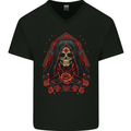 Santa Muerte Cult Female Deity Saint of Death Mens V-Neck Cotton T-Shirt Black