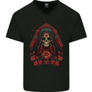 Santa Muerte Cult Female Deity Saint of Death Mens V-Neck Cotton T-Shirt Black