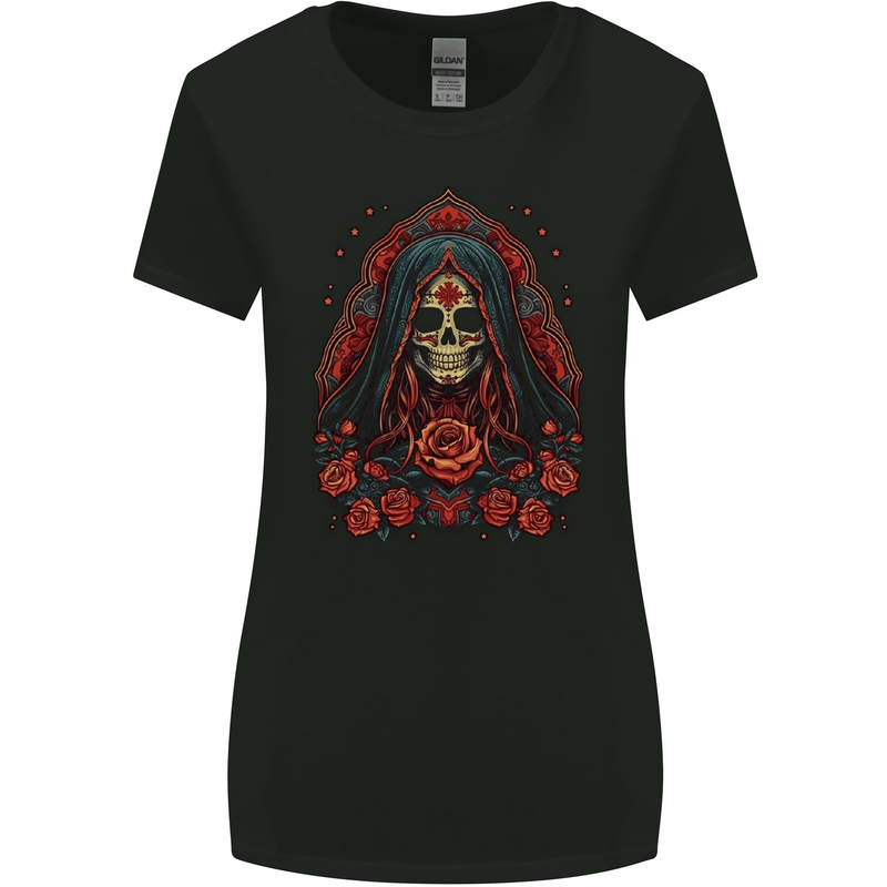 Santa Muerte Cult Female Deity Saint of Death Womens Wider Cut T-Shirt Black