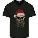 Santa Skull Gothic Heavy Metal Christmas Mens V-Neck Cotton T-Shirt Black