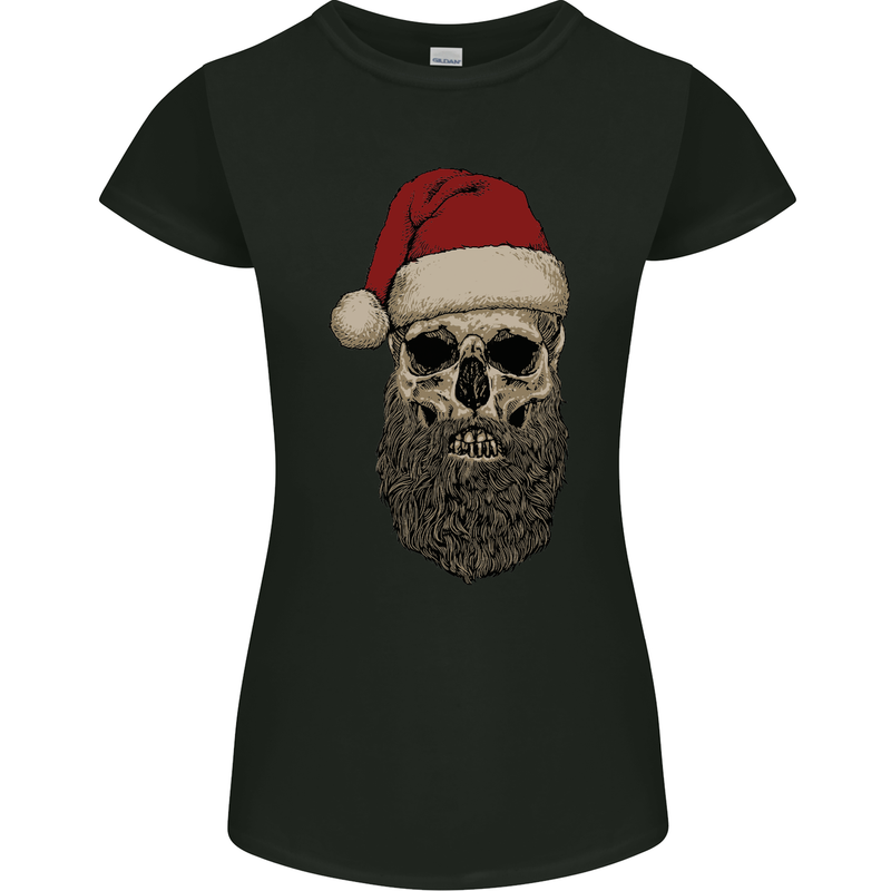 Santa Skull Gothic Heavy Metal Christmas Womens Petite Cut T-Shirt Black