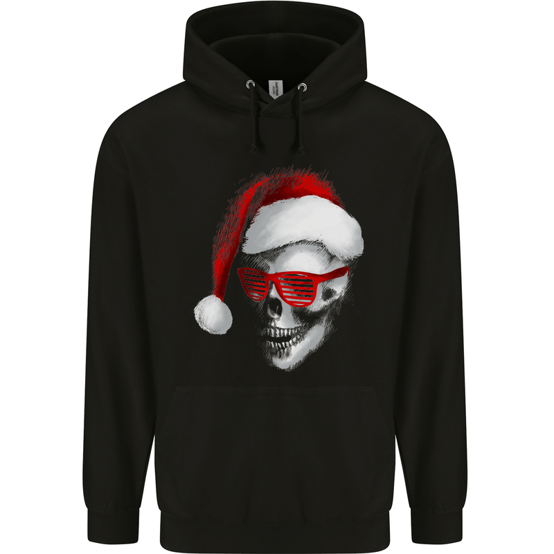 Santa Skull Wearing Shades Funny Christmas Childrens Kids Hoodie Black