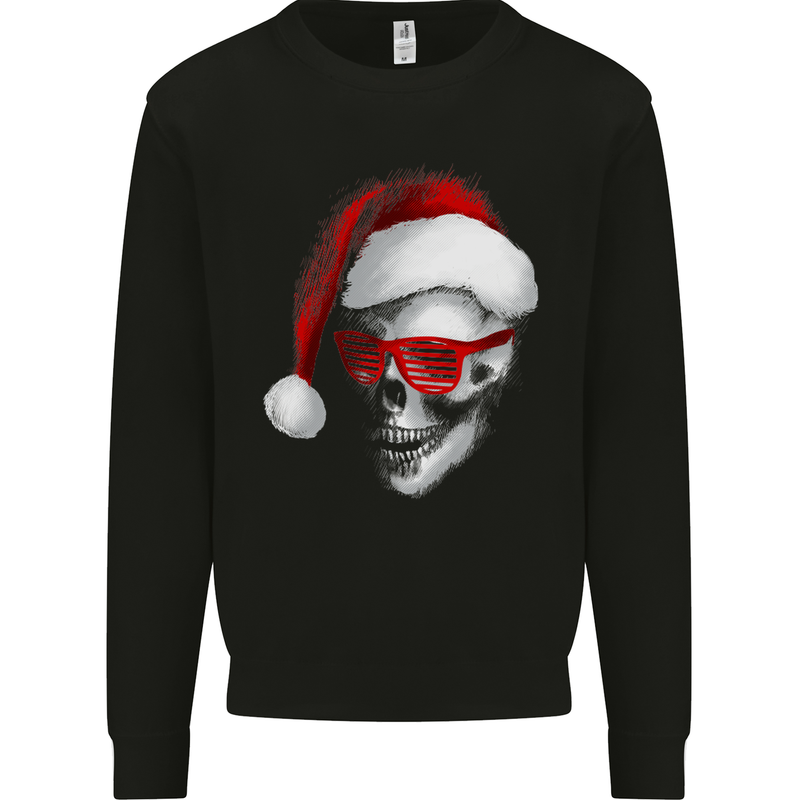 Santa Skull Wearing Shades Funny Christmas Kids Sweatshirt Jumper Black