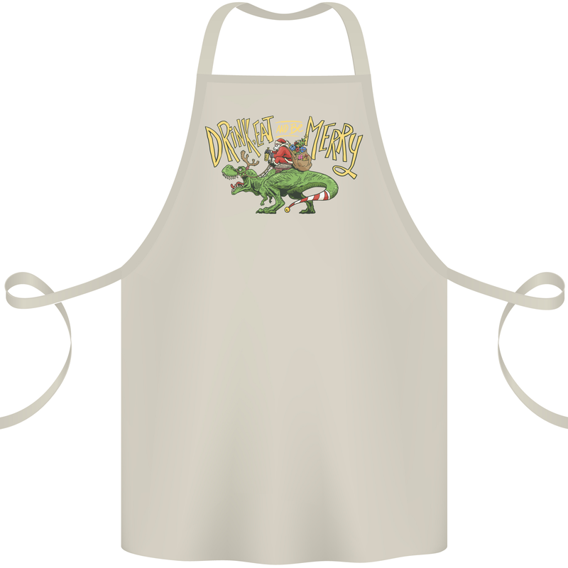 Santa T-Rex Drink Eat Merry Funny Christmas Cotton Apron 100% Organic Natural
