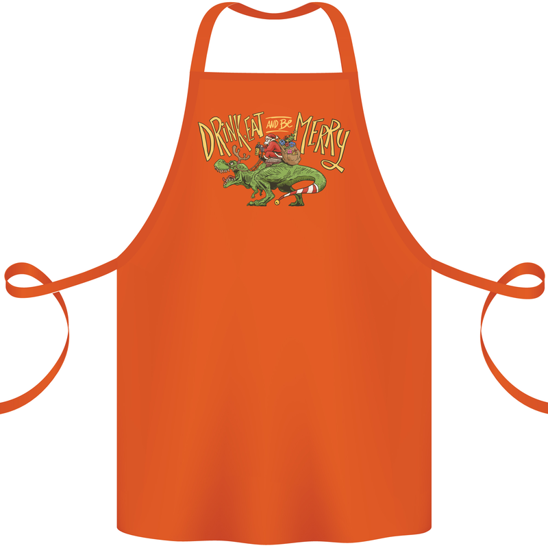 Santa T-Rex Drink Eat Merry Funny Christmas Cotton Apron 100% Organic Orange