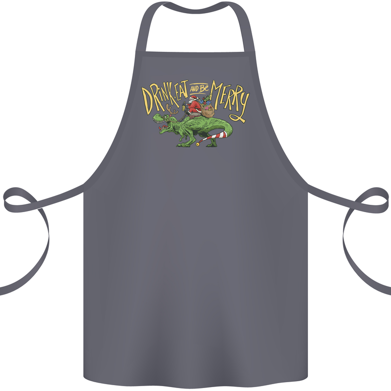 Santa T-Rex Drink Eat Merry Funny Christmas Cotton Apron 100% Organic Steel