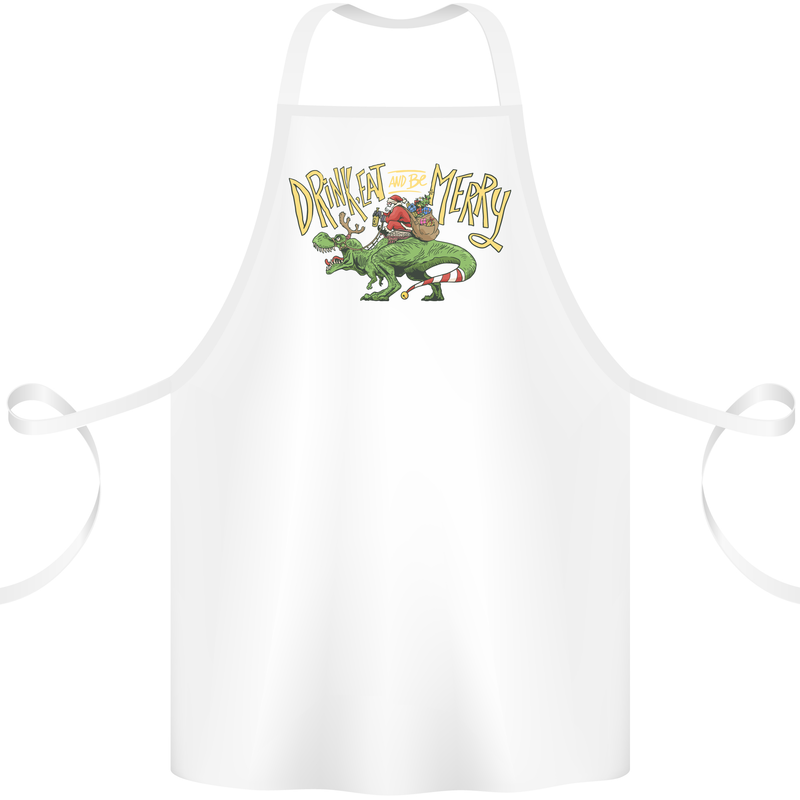 Santa T-Rex Drink Eat Merry Funny Christmas Cotton Apron 100% Organic White