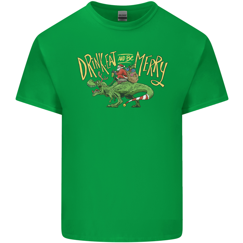 Santa T-Rex Drink Eat Merry Funny Christmas Kids T-Shirt Childrens Irish Green