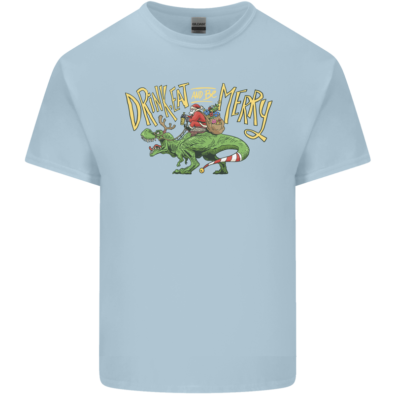 Santa T-Rex Drink Eat Merry Funny Christmas Kids T-Shirt Childrens Light Blue