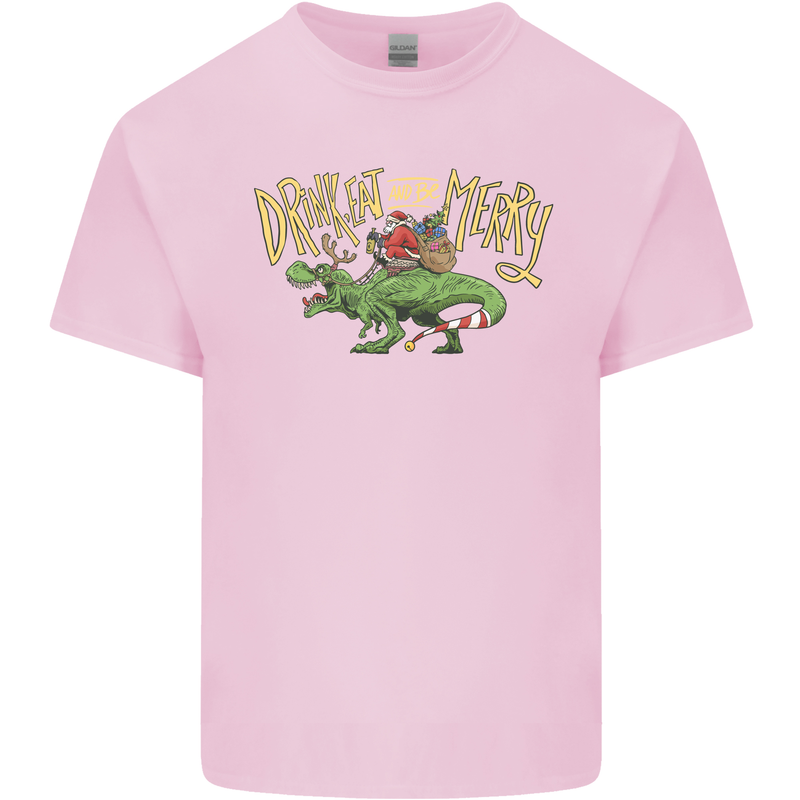 Santa T-Rex Drink Eat Merry Funny Christmas Kids T-Shirt Childrens Light Pink