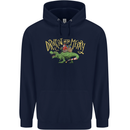 Santa T-Rex Drink Eat Merry Funny Christmas Mens 80% Cotton Hoodie Navy Blue