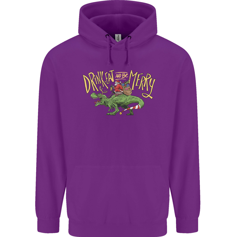 Santa T-Rex Drink Eat Merry Funny Christmas Mens 80% Cotton Hoodie Purple