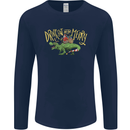 Santa T-Rex Drink Eat Merry Funny Christmas Mens Long Sleeve T-Shirt Navy Blue