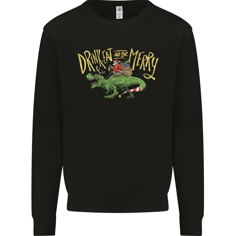Santa T-Rex Drink Eat Merry Funny Christmas Mens Sweatshirt Jumper Black