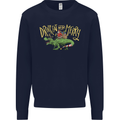 Santa T-Rex Drink Eat Merry Funny Christmas Mens Sweatshirt Jumper Navy Blue