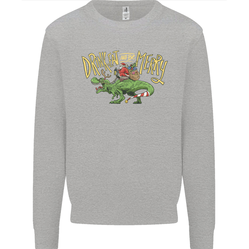 Santa T-Rex Drink Eat Merry Funny Christmas Mens Sweatshirt Jumper Sports Grey