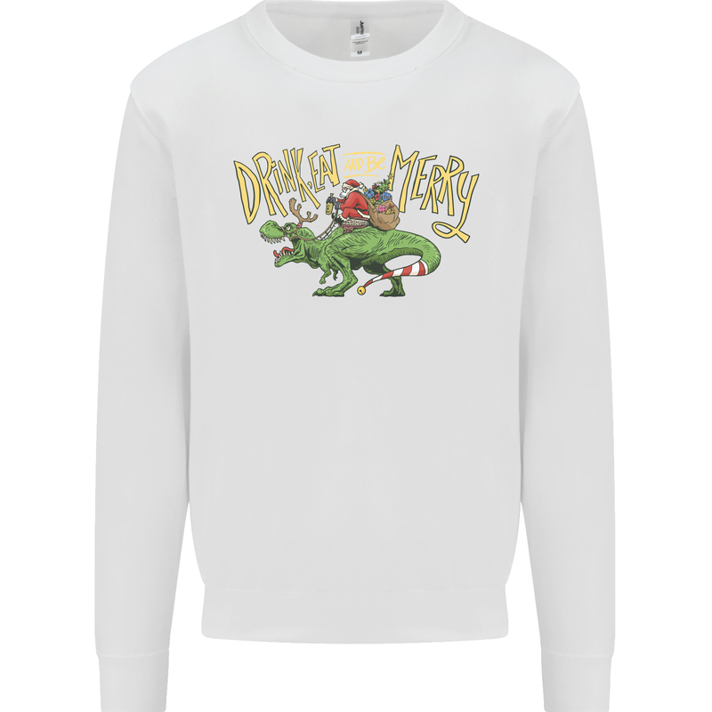 Santa T-Rex Drink Eat Merry Funny Christmas Mens Sweatshirt Jumper White