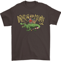Santa T-Rex Drink Eat Merry Funny Christmas Mens T-Shirt Cotton Gildan Dark Chocolate