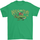 Santa T-Rex Drink Eat Merry Funny Christmas Mens T-Shirt Cotton Gildan Irish Green