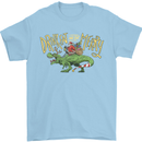 Santa T-Rex Drink Eat Merry Funny Christmas Mens T-Shirt Cotton Gildan Light Blue