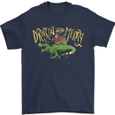 Santa T-Rex Drink Eat Merry Funny Christmas Mens T-Shirt Cotton Gildan Navy Blue