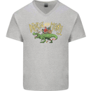 Santa T-Rex Drink Eat Merry Funny Christmas Mens V-Neck Cotton T-Shirt Sports Grey